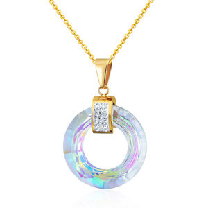 Crystal Stone Iridescen Circle Pendant Necklace